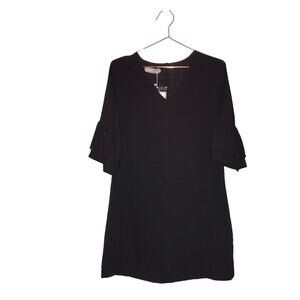 BELONGSCI V-Neck Bell Sleeve black lined  Shift Dress size medium
